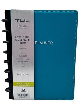 Discbound Monthly Planner Starter Set, Junior Size, Leather Cover, UNDATED!